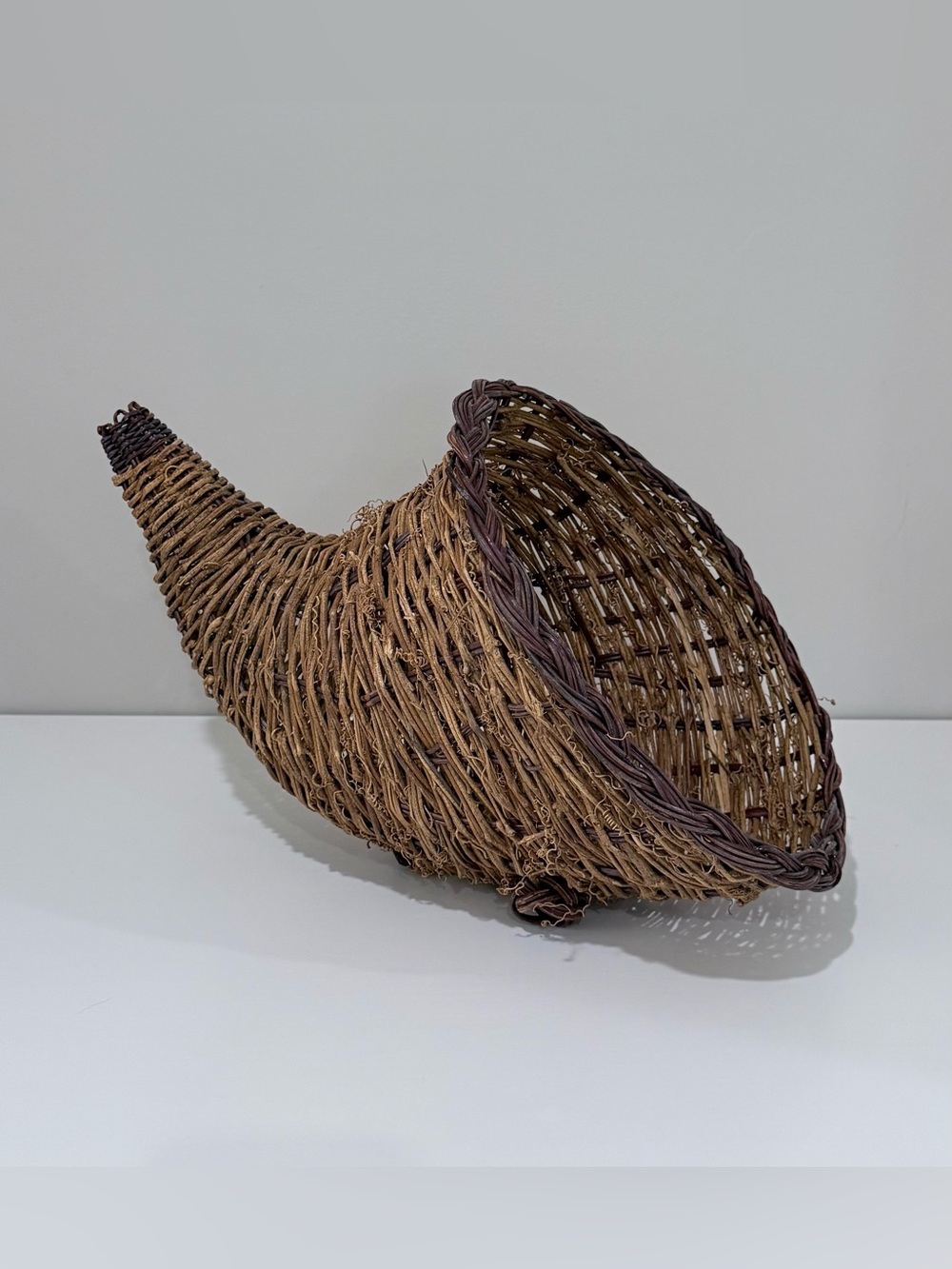 Large Two Tone Woven Grapevine Cornucopia Basket